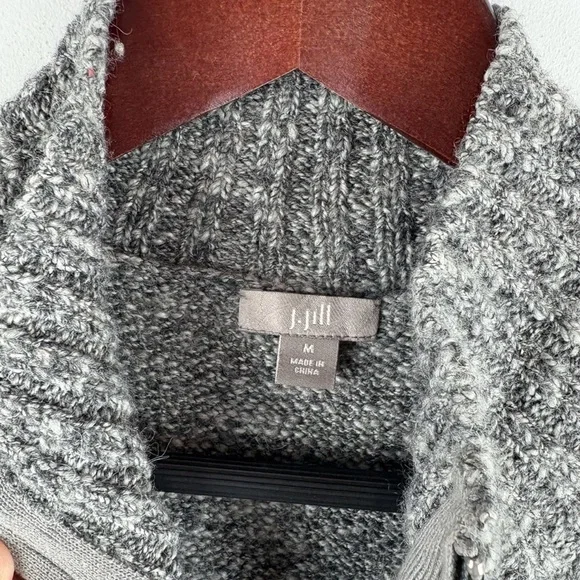 J. Jill Women's Gray Marbled Wool Alpaca Blend Zip Sweater Grandpa Cottage M - Picture 4 of 7